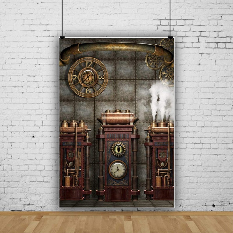 DASHAN 5x7ft Polyester Antique Vintage Steampunk Backdrop Industrial Gear Metal Clock Old Metal Gearwheel Photography Background Steam Machine Nostalgia Party Kids Adult Men Portrait Photo Props - Image 3